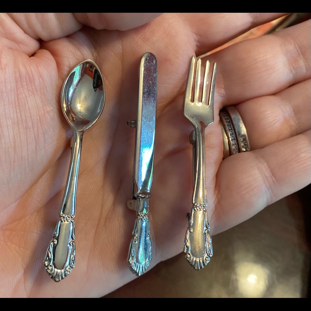 Culinary pins, knife, fork and spoon! Perfect for a culinary student or chef !